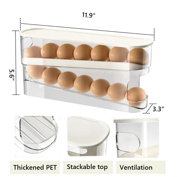 Auto Rolling Egg Dispenser Holder for Refrigerator