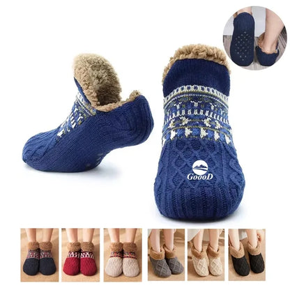 Adult Knitted Warm Cozy Fuzzy Slipper Socks With Grips