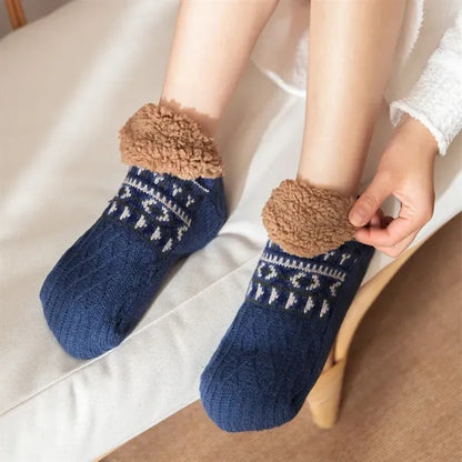 Adult Knitted Warm Cozy Fuzzy Slipper Socks With Grips