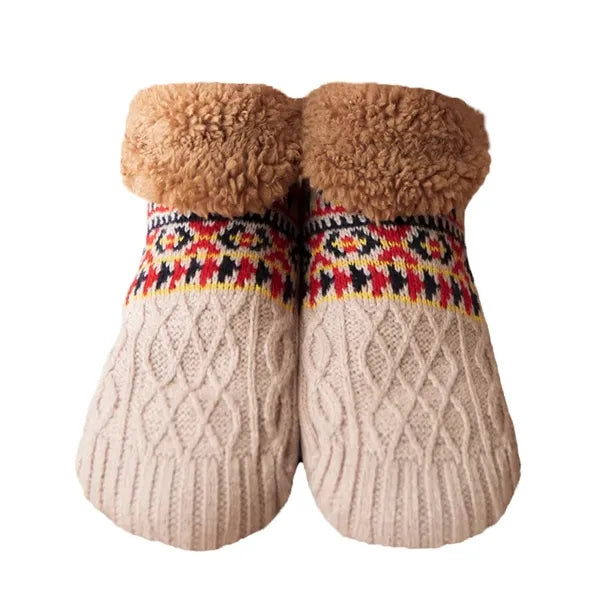 Adult Knitted Warm Cozy Fuzzy Slipper Socks With Grips