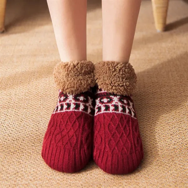 Adult Knitted Warm Cozy Fuzzy Slipper Socks With Grips