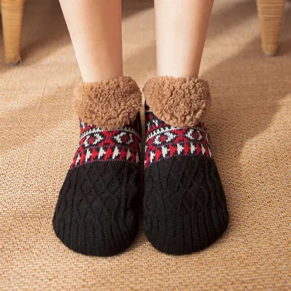 Adult Knitted Warm Cozy Fuzzy Slipper Socks With Grips