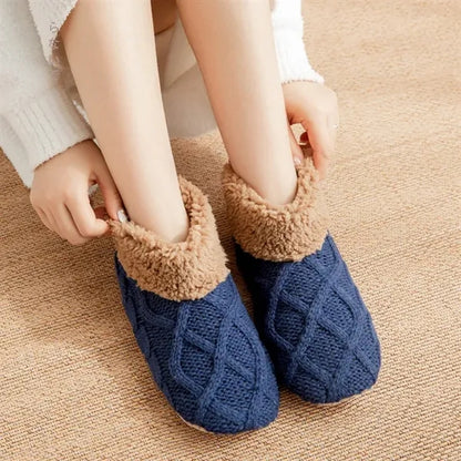 Adult Knitted Warm Cozy Fuzzy Slipper Socks With Grips