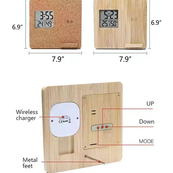 Wooden Digital Alarm Clock Wireless Charger