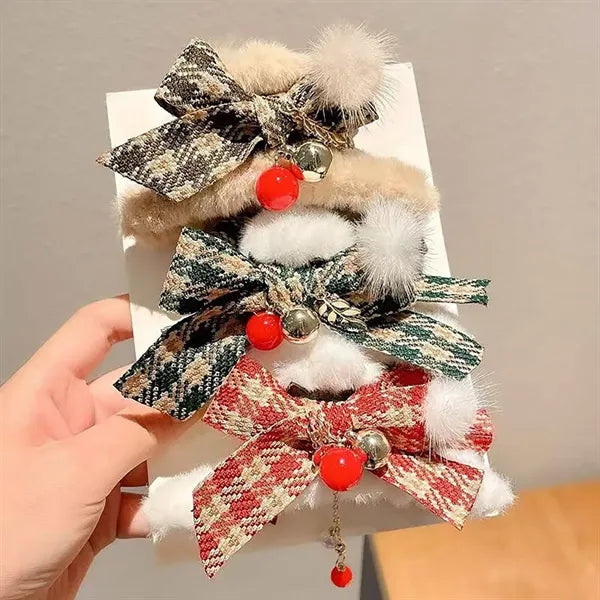 Xmas Plaid Bows Hairpins Claw Clip