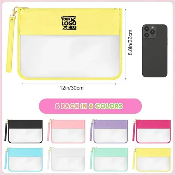 Clear Zipper Flat Pouch Travel Makeup Bag with Wristlet