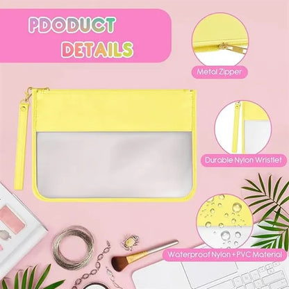 Clear Zipper Flat Pouch Travel Makeup Bag with Wristlet