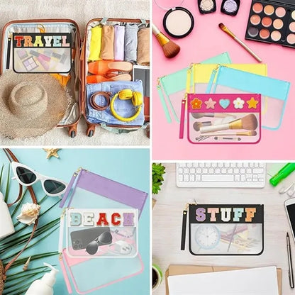 Clear Zipper Flat Pouch Travel Makeup Bag with Wristlet