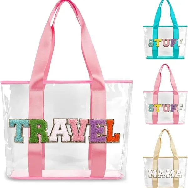 Waterproof PVC Clear Beach Tote Bag with Letter Patch