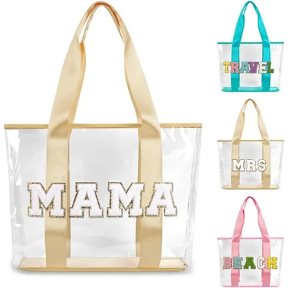 Waterproof PVC Clear Beach Tote Bag with Letter Patch