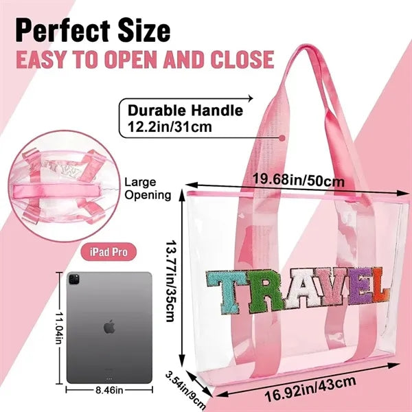 Waterproof PVC Clear Beach Tote Bag with Letter Patch