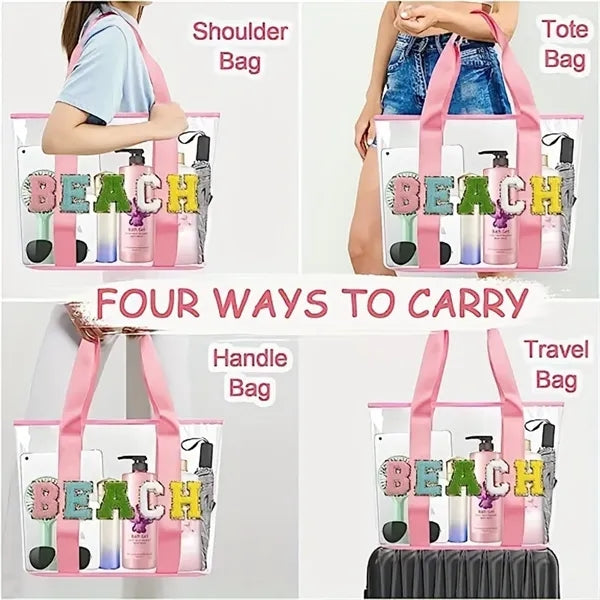 Waterproof PVC Clear Beach Tote Bag with Letter Patch