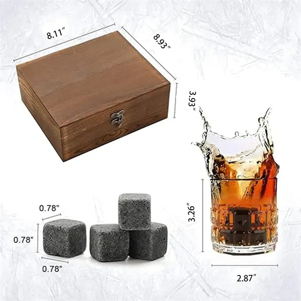 Stones Glass Gift Box Set Granite Wooden Whiskey Bar