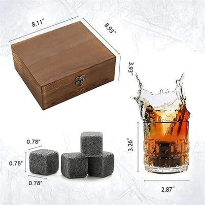 Stones Glass Gift Box Set Granite Wooden Whiskey Bar