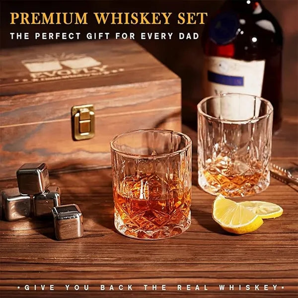 Stones Glass Gift Box Set Granite Wooden Whiskey Bar