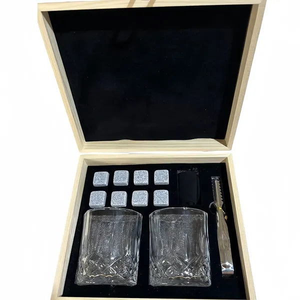 Stones Glass Gift Box Set Granite Wooden Whiskey Bar