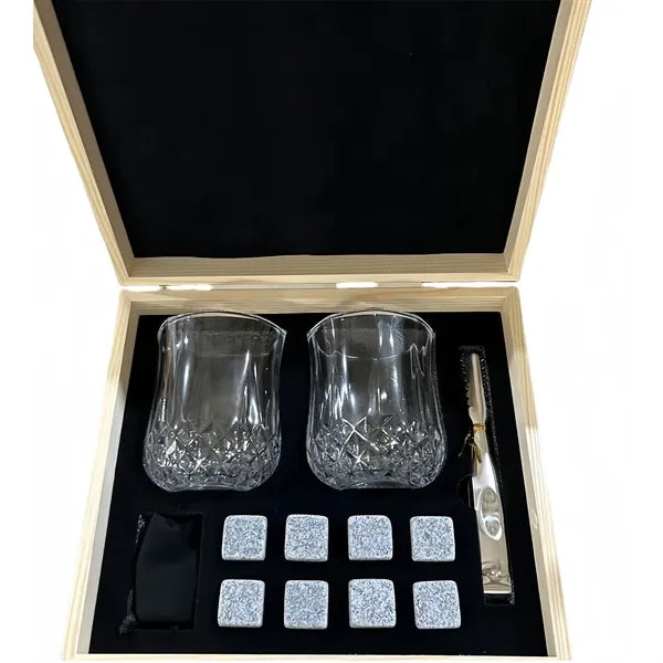 Stones Glass Gift Box Set Granite Wooden Whiskey Bar