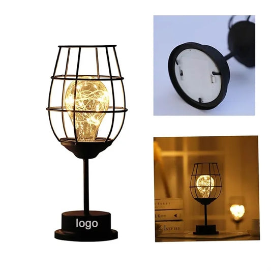 LED Wrought Iron Wine Glass Shaped Lamp Small Night Light