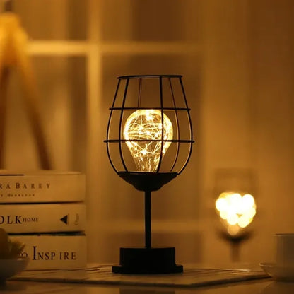 LED Wrought Iron Wine Glass Shaped Lamp Small Night Light