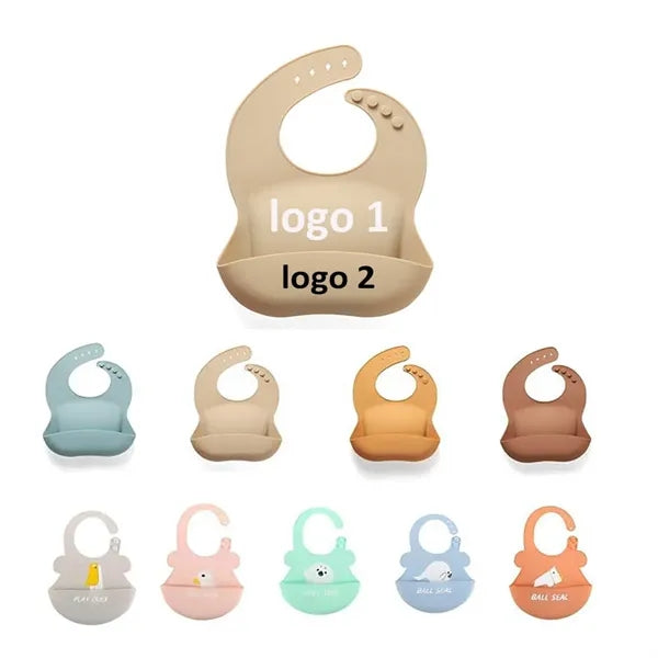 MOQ 100 Adjustable Waterproof Silicone Baby Bib