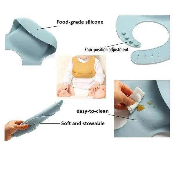 MOQ 100 Adjustable Waterproof Silicone Baby Bib