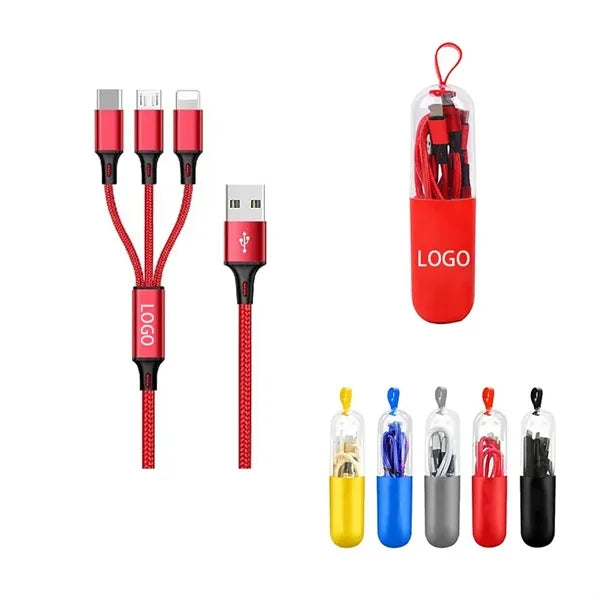 3 In 1 Fast Charging Cable In Capsule Case With Key Loop