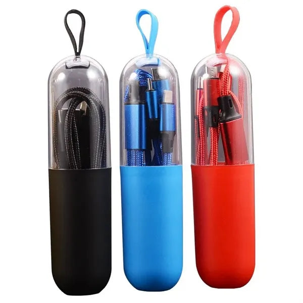 3 In 1 Fast Charging Cable In Capsule Case With Key Loop