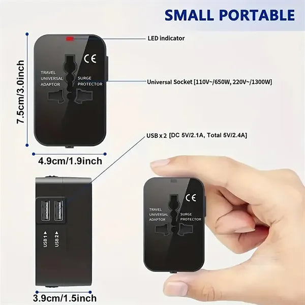 Universal Plug Adapter With 2 USB Ports