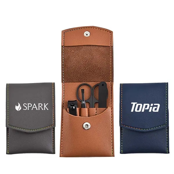 4-Piece Black Nail Care Set in PU Leather Storage Bag