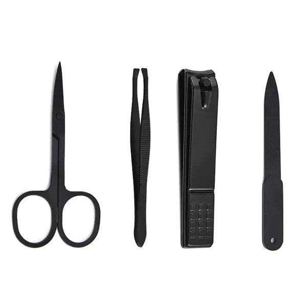 4-Piece Black Nail Care Set in PU Leather Storage Bag