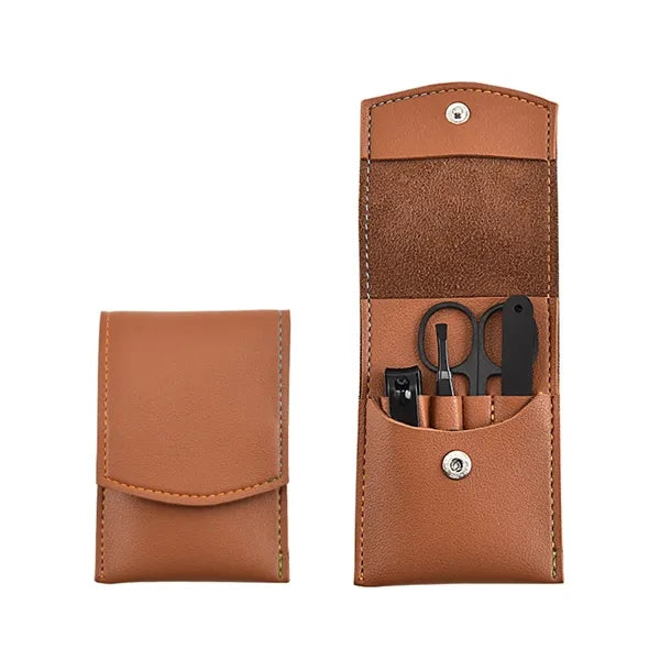 4-Piece Black Nail Care Set in PU Leather Storage Bag