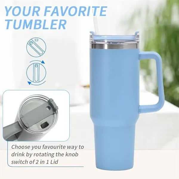 40oz Insulated Tumbler with Handle and Straw