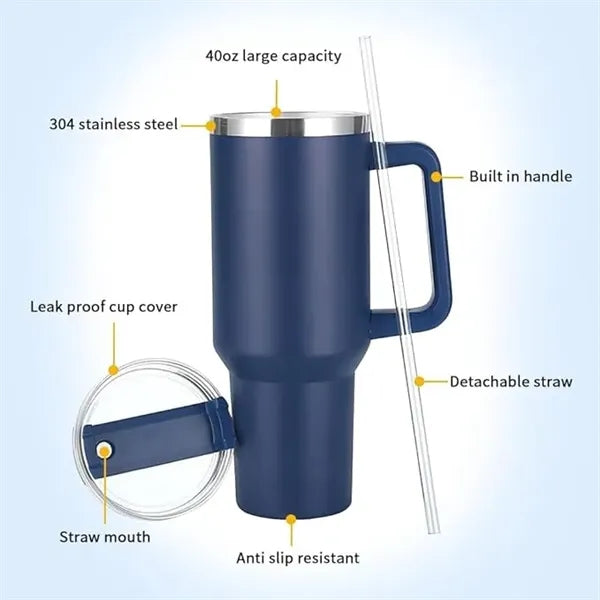 40oz Insulated Tumbler with Handle and Straw