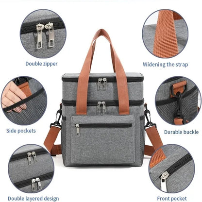 Double-Layered Portable Outdoor Lunch Bag
