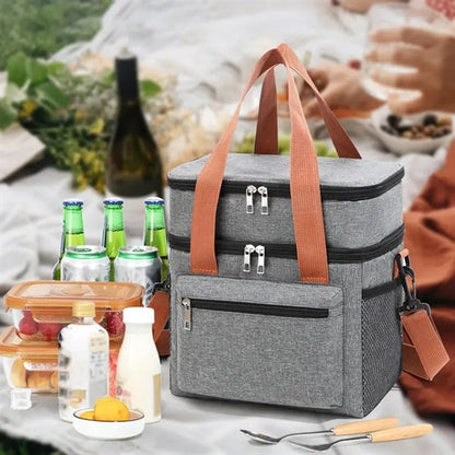 Double-Layered Portable Outdoor Lunch Bag