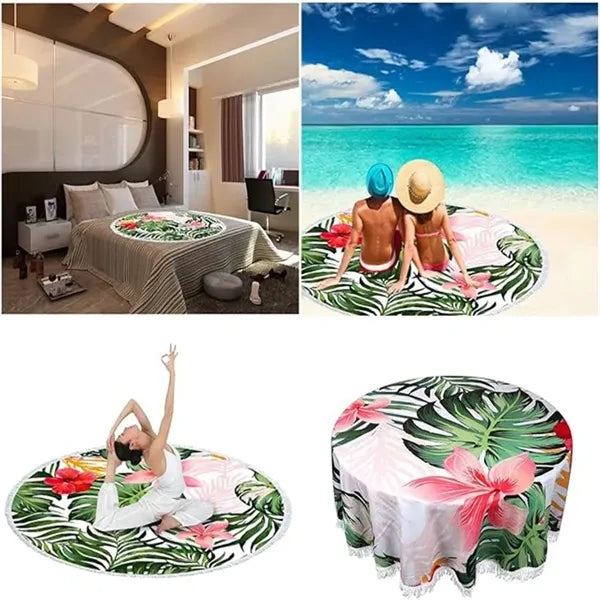 Custom Printed Microfiber Round Beach Towel With Tassel