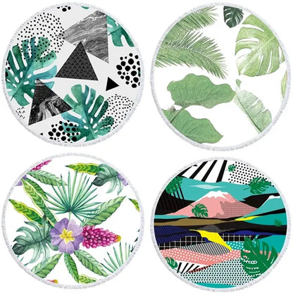 Custom Printed Microfiber Round Beach Towel With Tassel