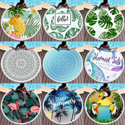 Custom Printed Microfiber Round Beach Towel With Tassel