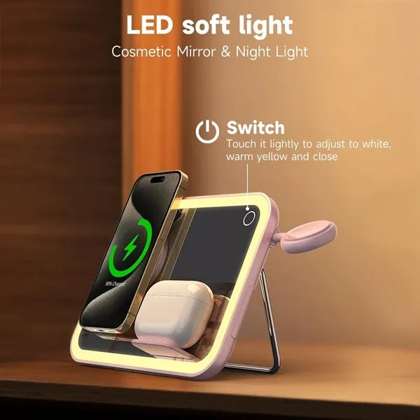 4-in-1 Mirror Foldable Wireless Charger with LED Light