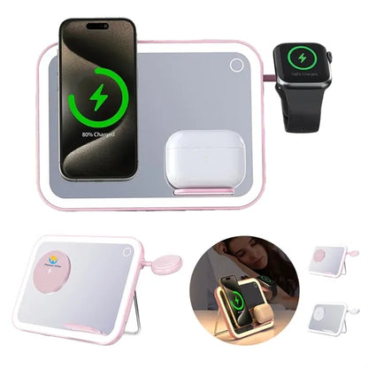 4-in-1 Mirror Foldable Wireless Charger with LED Light