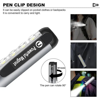 Waterproof Rechargeable Magnetic Pocket LED Work Flashlight