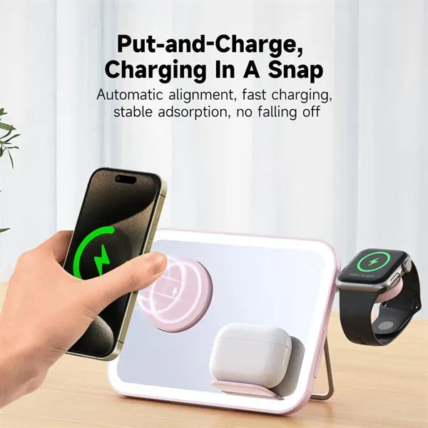 4-in-1 Mirror Foldable Wireless Charger with LED Light