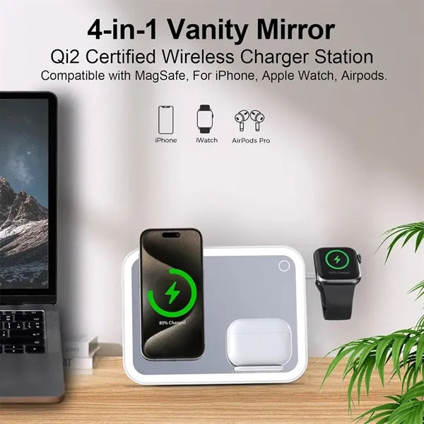 4-in-1 Mirror Foldable Wireless Charger with LED Light