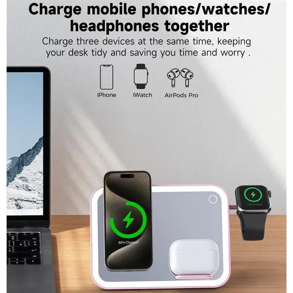 4-in-1 Mirror Foldable Wireless Charger with LED Light
