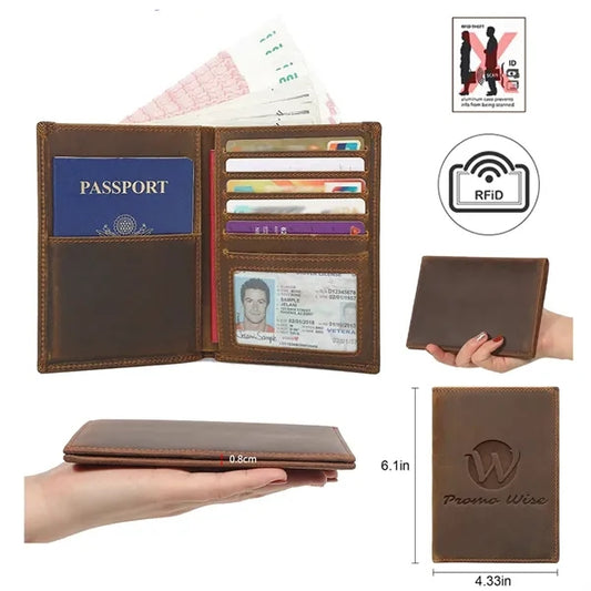 Slim Bifold RFID Genuine Leather Passport Wallet Card Holder
