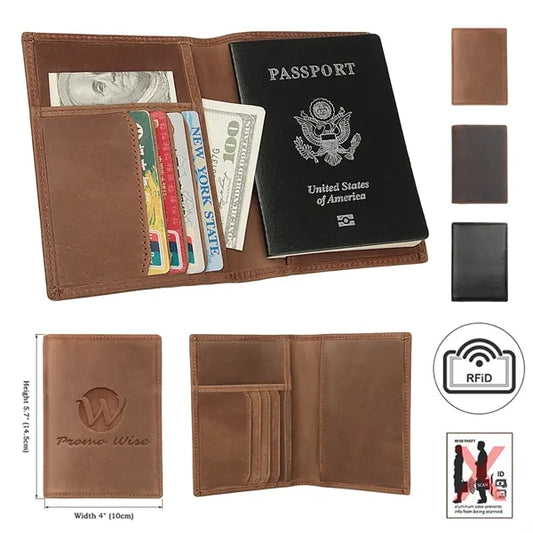 Genuine Leather RFID Blocking Passport Wallet Card Holder