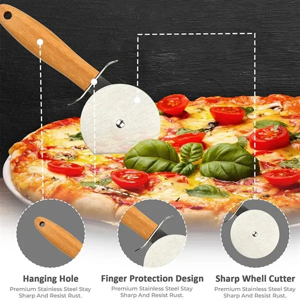 Stainless Steel Pizza Cutter Wheel With Wooden Handle