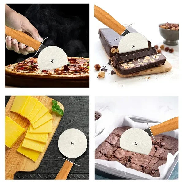 Stainless Steel Pizza Cutter Wheel With Wooden Handle