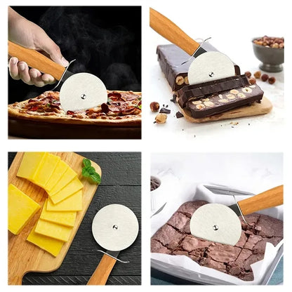 Stainless Steel Pizza Cutter Wheel With Wooden Handle