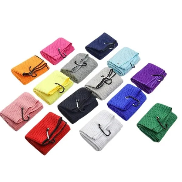Microfiber Waffle Tri-Fold Golf Towel With Carabiner